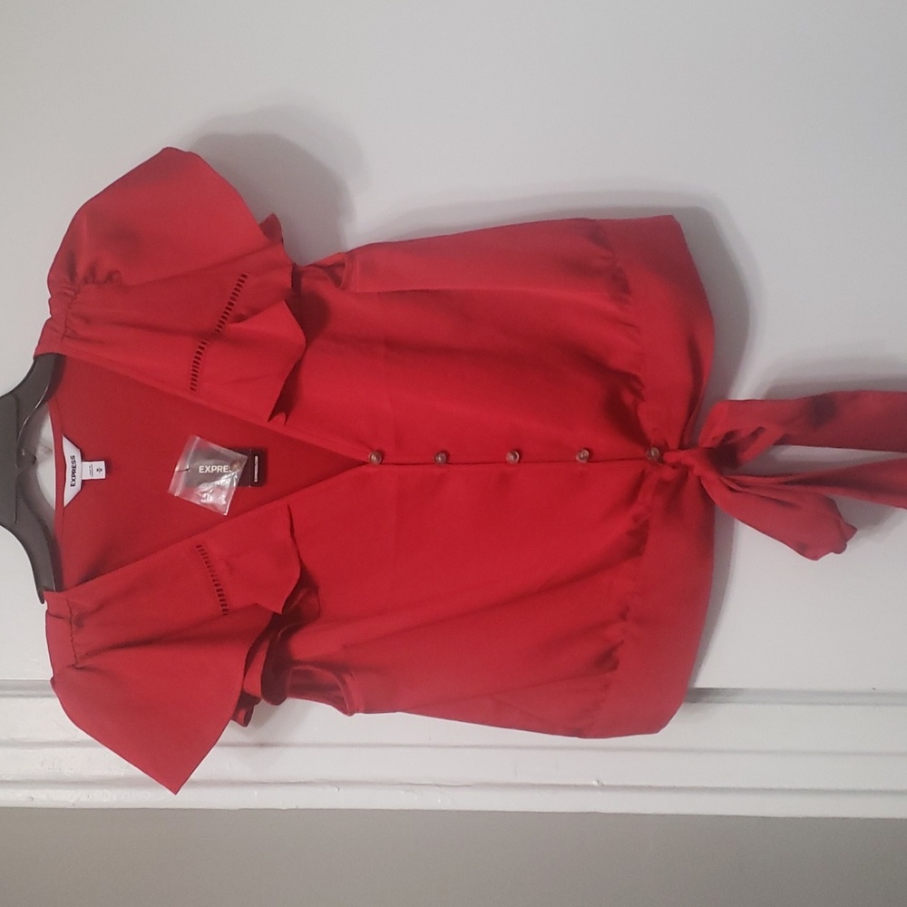Red flutter sleeve blouse